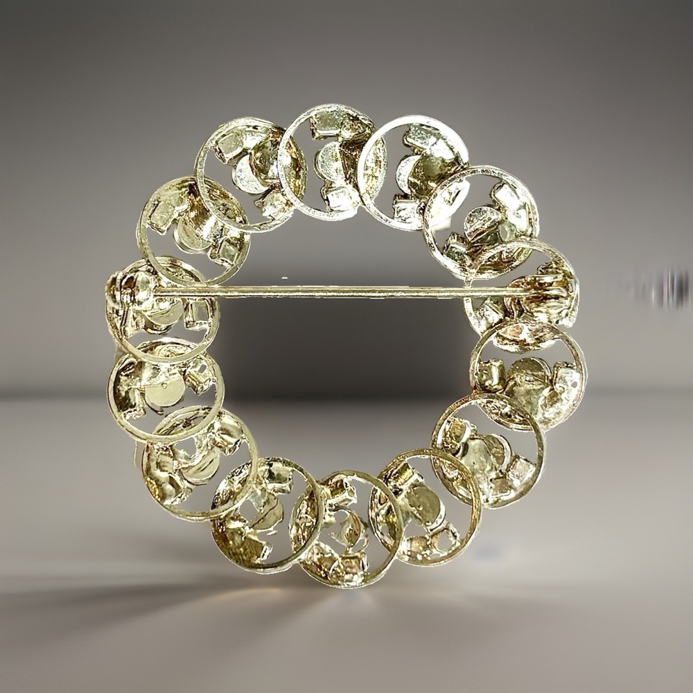 Vintage‎ Iridescent Rhinestone Circle Wreath Brooch Sliver Tone Colorful Crystal - Picture 4 of 5